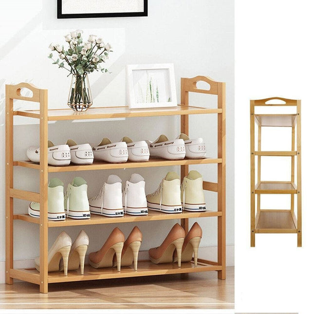 4 Tiers Layers Bamboo Shoe Rack Storage Organizer Wooden Stand Shelves