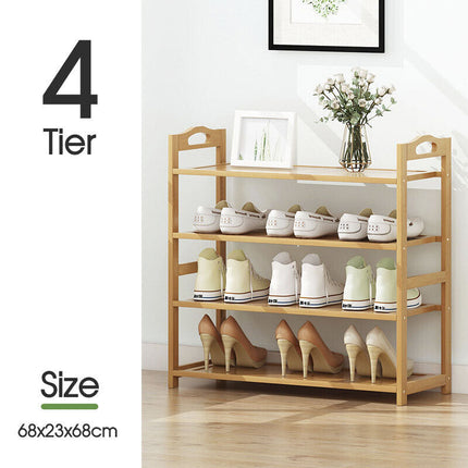 4 Tiers Layers Bamboo Shoe Rack Storage Organizer Wooden Stand Shelves