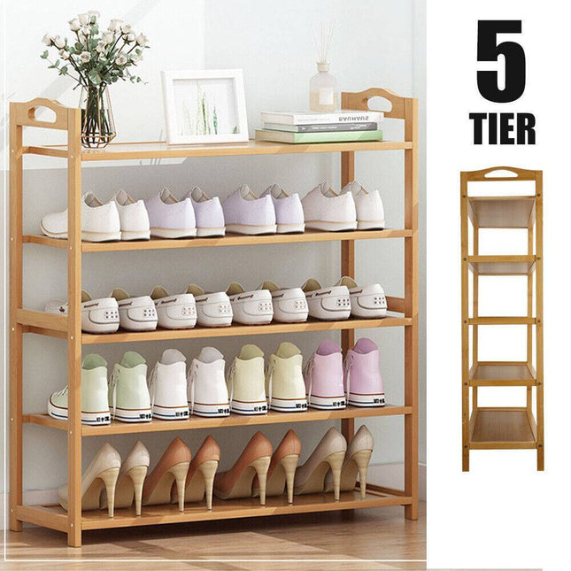 5 Tiers Layers Bamboo Shoe Rack Storage Organizer Wooden Stand Shelves