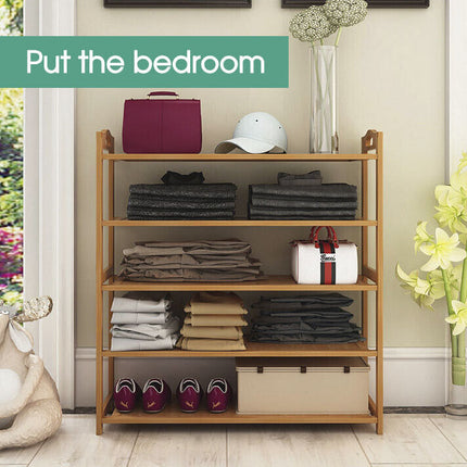 5 Tiers Layers Bamboo Shoe Rack Storage Organizer Wooden Stand Shelves