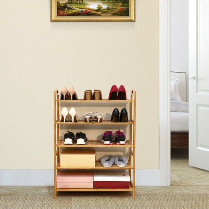 5 Tiers Layers Bamboo Shoe Rack Storage Organizer Wooden Stand Shelves