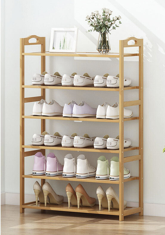 6 Tiers Layers Bamboo Shoe Rack Storage Organizer Wooden Stand Shelves