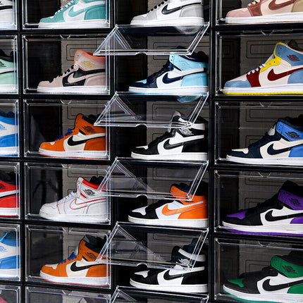 10X Premium Sneaker Display Shoe Box Storage Clear Acrylic Side Opening Door Stackable Boxes  ~ Black
