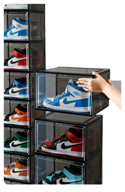 10X Premium Sneaker Display Shoe Box Storage Clear Acrylic Side Opening Door Stackable Boxes  ~ Black