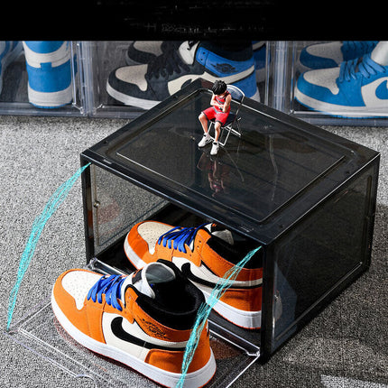 10X Premium Sneaker Display Shoe Box Storage Clear Acrylic Side Opening Door Stackable Boxes  ~ Black