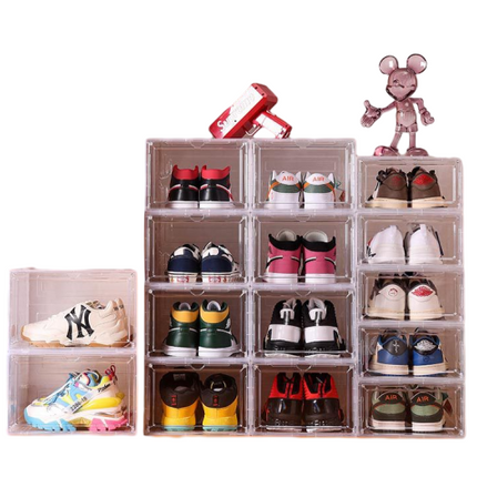 10x Premium Shoe Box Display Case Storage Clear Plastic Side Stackable Sneaker - White Side Opening