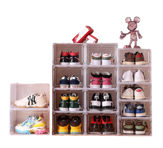 10x Premium Shoe Box Display Case Storage Clear Plastic Side Stackable Sneaker - White Side Opening