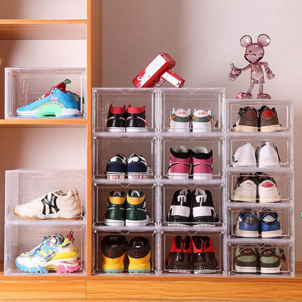 10x Premium Shoe Box Display Case Storage Clear Plastic Side Stackable Sneaker - White Side Opening