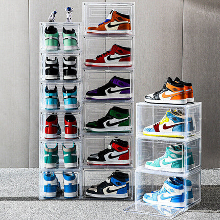 10x Premium Shoe Box Display Case Storage Clear Plastic Side Stackable Sneaker - White Side Opening