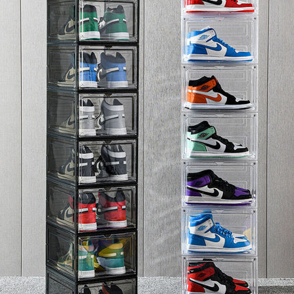 10x Premium Shoe Box Display Case Storage Clear Plastic Side Stackable Sneaker - White Side Opening