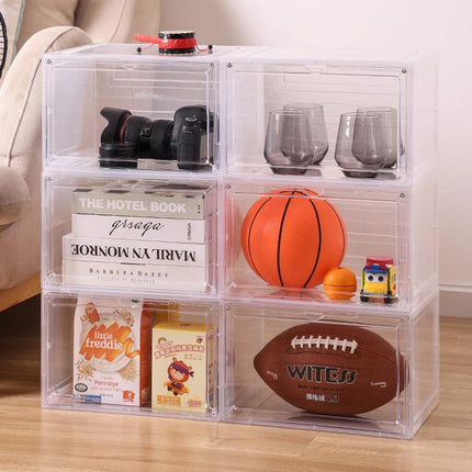 10x Premium Shoe Box Display Case Storage Clear Plastic Side Stackable Sneaker - White Side Opening