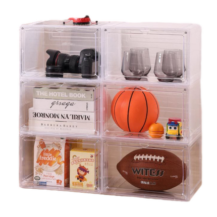 6x Premium Shoe Box Display Case Storage Clear Plastic Side Stackable Sneaker
