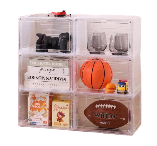 6x Premium Shoe Box Display Case Storage Clear Plastic Side Stackable Sneaker