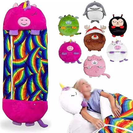 Kids Sleeping Bag Pillow Stuffed Camping Blanket Happy Napper Fluffy 135x50cm