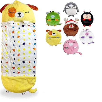 Kids Sleeping Bag Pillow Stuffed Camping Blanket Happy Napper Fluffy 135x50cm