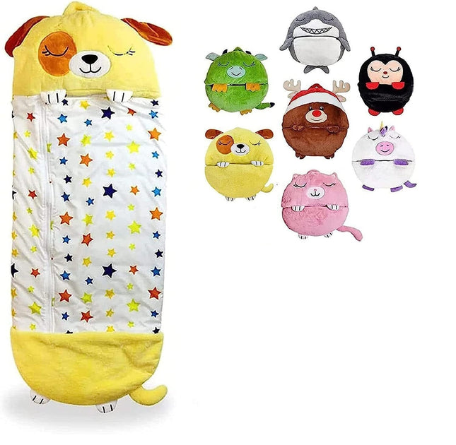 Kids Sleeping Bag Pillow Stuffed Camping Blanket Happy Napper Fluffy 135x50cm