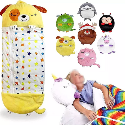 Kids Sleeping Bag Pillow Stuffed Camping Blanket Happy Napper Fluffy 135x50cm