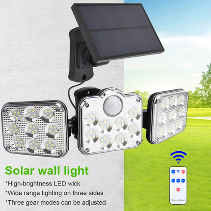 138 LED 3 Head Solar Motion Sensor Light Outdoor Garden Wall Security Flood Lamp - Seperate Type