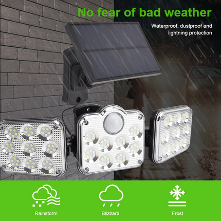 138 LED 3 Head Solar Motion Sensor Light Outdoor Garden Wall Security Flood Lamp - Seperate Type
