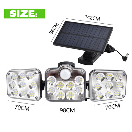 138 LED 3 Head Solar Motion Sensor Light Outdoor Garden Wall Security Flood Lamp - Seperate Type