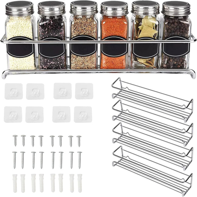 4PCS SET  Kitchen Spice Rack Shelves Wall Mount Kitchen Door Jar Storage Organizer