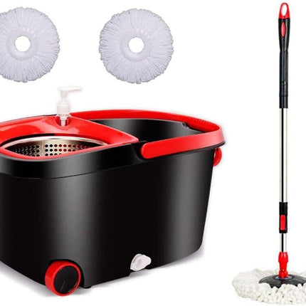 Spinning Mop Bucket Set Stainless Steel Rotating Wet Dry Easy Clean w/ 2 Heads