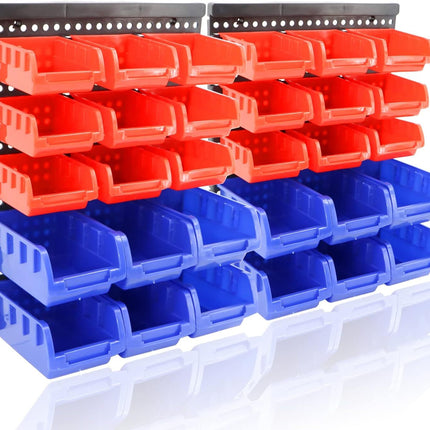 30 Tool Storage Bins Wall Mounted Organiser Parts Garage Workshop Box Shed Rack