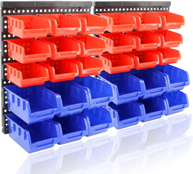 30 Tool Storage Bins Wall Mounted Organiser Parts Garage Workshop Box Shed Rack