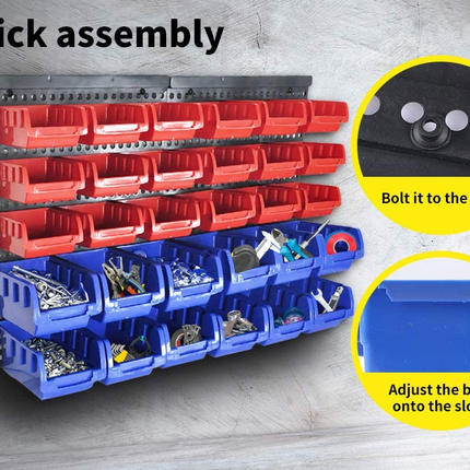 30 Tool Storage Bins Wall Mounted Organiser Parts Garage Workshop Box Shed Rack