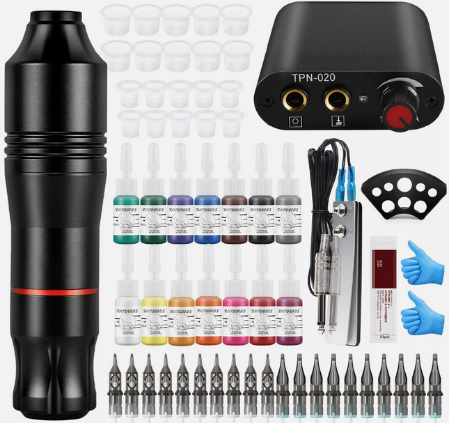 Tattoo Kit Rotary Tattoo Machine Pen Tattoo Gun Inks Power Supply Set 14 Inks