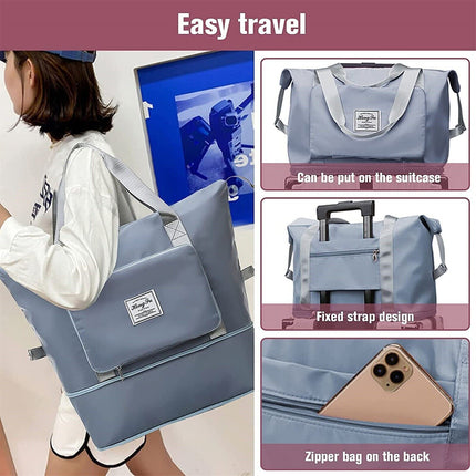 Folding Travel Bag Unisex Lightweight Handbag Waterproof Large Capacity Portable~Blue