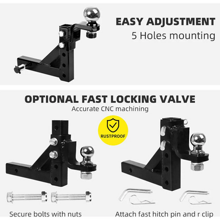 3500KG Adjustable Tow Bar Tongue 50mm Towbar Trailer Towbar Hitch Ball Mount