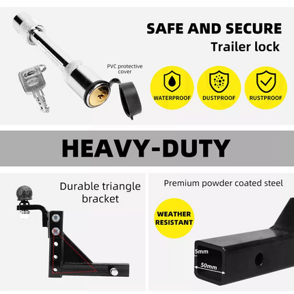 3500KG Adjustable Tow Bar Tongue 50mm Towbar Trailer Towbar Hitch Ball Mount