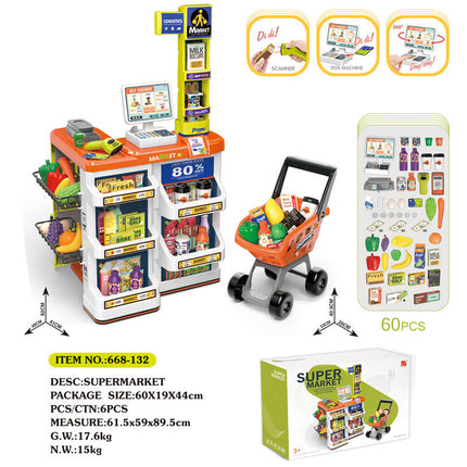 Kids Supermarket Playset Pretend Food Store Trolley Shopping Cash Register 60PCS