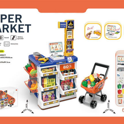Kids Supermarket Playset Pretend Food Store Trolley Shopping Cash Register 60PCS V2