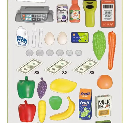 Kids Supermarket Playset Pretend Food Store Trolley Shopping Cash Register 60PCS V2