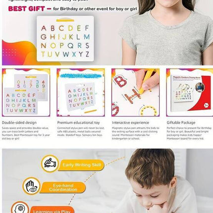 2 in 1 Double Sided Magnetic Drawing Board Alphabet Letter Tracing Board for 3+ Years Old Kid Model 2