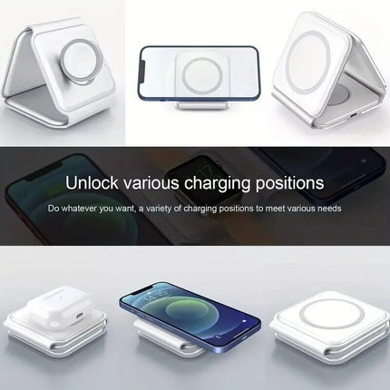 3 in 1 Wireless Charger Dock Foldable Fast Charging Station for iPhone & Android