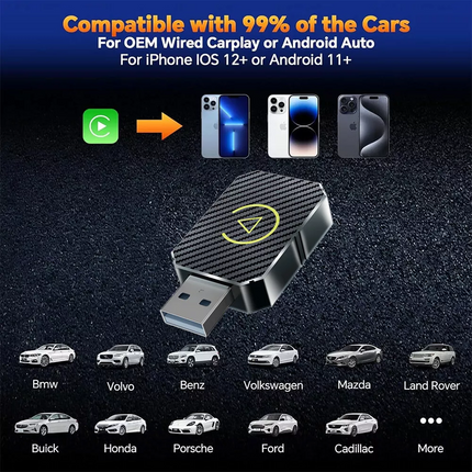 Wireless Carplay 2 in1 Android Adapter WiFi BT Auto Connect Mini USB Dongle