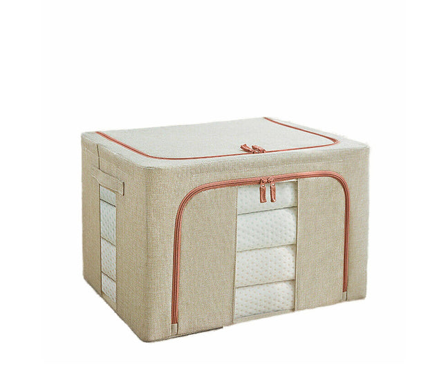 Foldable Storage Box Crushed Steel Frame Clothes Quilt Toys Organizer - Beige 100L