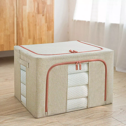 Foldable Storage Box Crushed Steel Frame Clothes Quilt Toys Organizer - Beige 100L