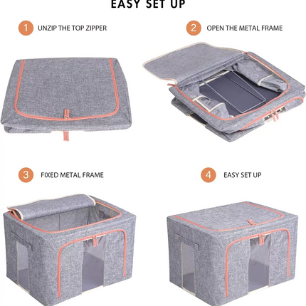 Foldable Storage Box Crushed Steel Frame Clothes Quilt Toys Organizer - Beige 100L