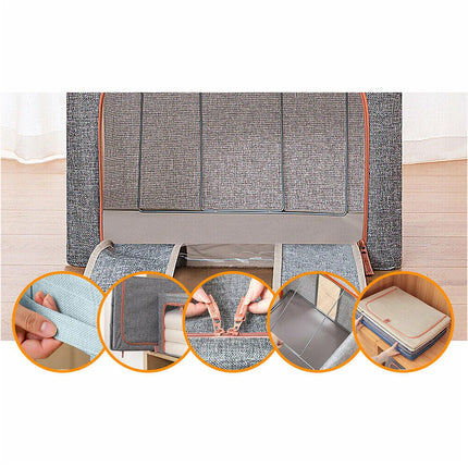 Foldable Storage Box Crushed Steel Frame Clothes Quilt Toys Organizer - Beige 100L