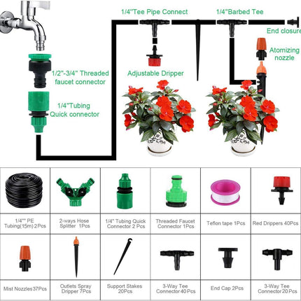 50M DIY Micro Drip Irrigation System Plant Self Watering Sprinkler Kit Garden Hose Kits