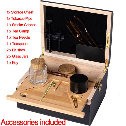 Wooden Storage Chest with Movable Tray Wood Locking Stash Box Rolling Tray Gift