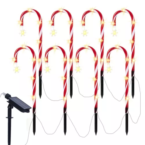 10x Candy Cane Solar Power Christmas LED Light Outdoor Christmas Decor Xmas - Snow Flick