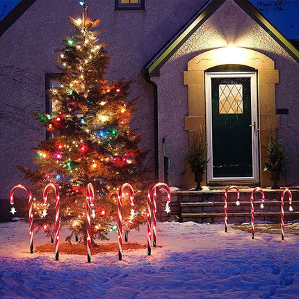 10x Candy Cane Solar Power Christmas LED Light Outdoor Christmas Decor Xmas - Snow Flick