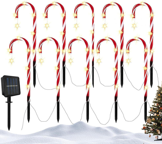 10x Candy Cane Solar Power Christmas LED Light Outdoor Christmas Decor Xmas - Star