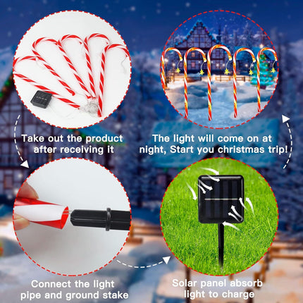 10x Candy Cane Solar Power Christmas LED Light Outdoor Christmas Decor Xmas - Star