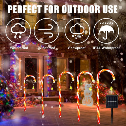 5x Candy Cane Solar Power Christmas LED Light Outdoor Christmas Decor Xmas - Star